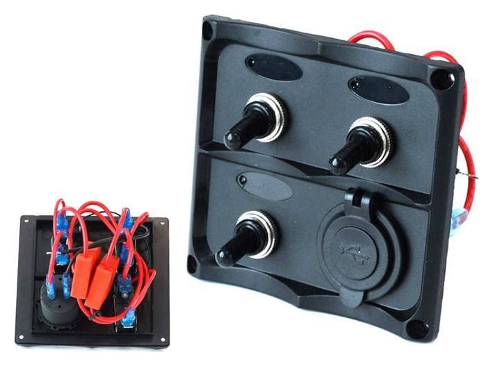 Panel przełączników 12V SPST/ON-OFFx3, 2xUSB, 2B 15A IP68