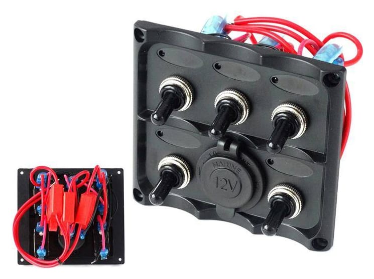 Panel przełączników 12V SPST/ON-OFFx5, 1xGZ, 3B 15A IP68