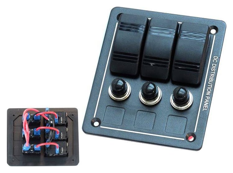 Panel przełączników ALU, ON-OFFx3, BA 1x5A 1x10A 1x15A IP68