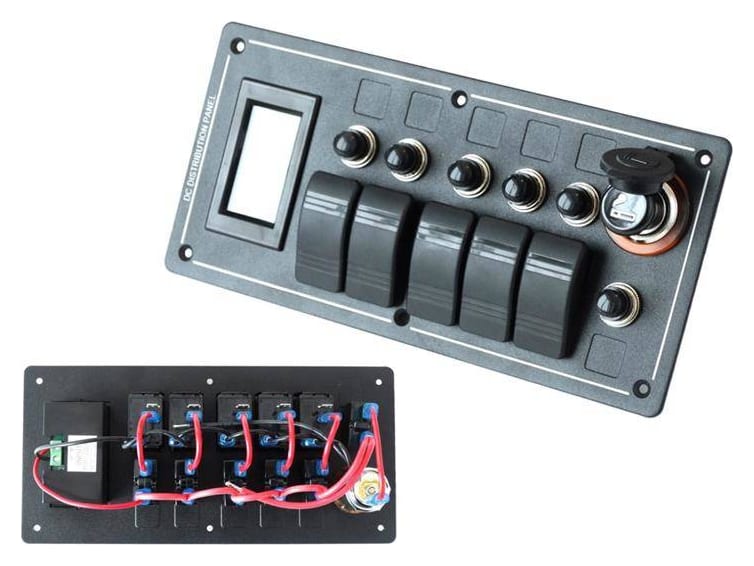 Panel przełączników ALU,ON-OFFx5, 1xZ, BA 3x5A 2x10A 1x15A IP68