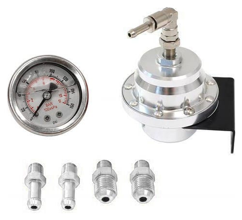 Regulator ciśnienia paliwa TurboWorks Racing AN6 + zegar Srebrny