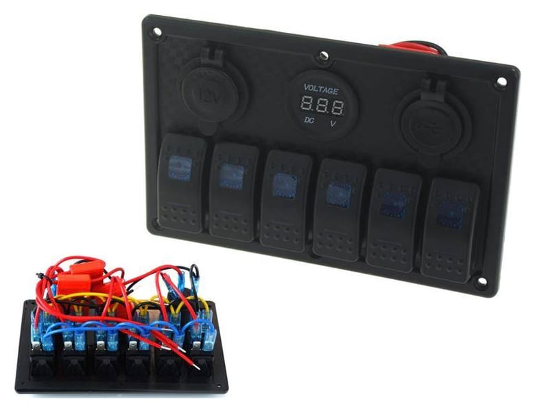 Przełącznik ON-OFFx5, 1xZ, 2xUSB 3.1A , 2xB 15A Niebieski