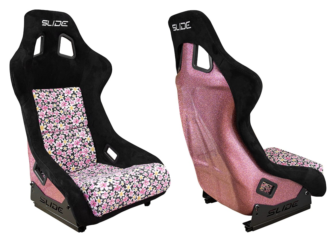 Fotel sportowy SLIDE KS2 Premium Black & Flowers Welur Light Pink Glitter