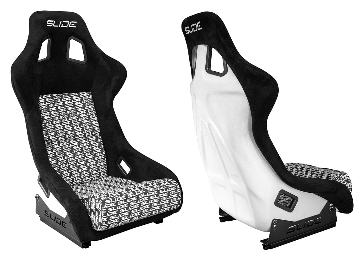 Fotel sportowy SLIDE KS2 Premium Black & Logo Pattern Welur White Glitter