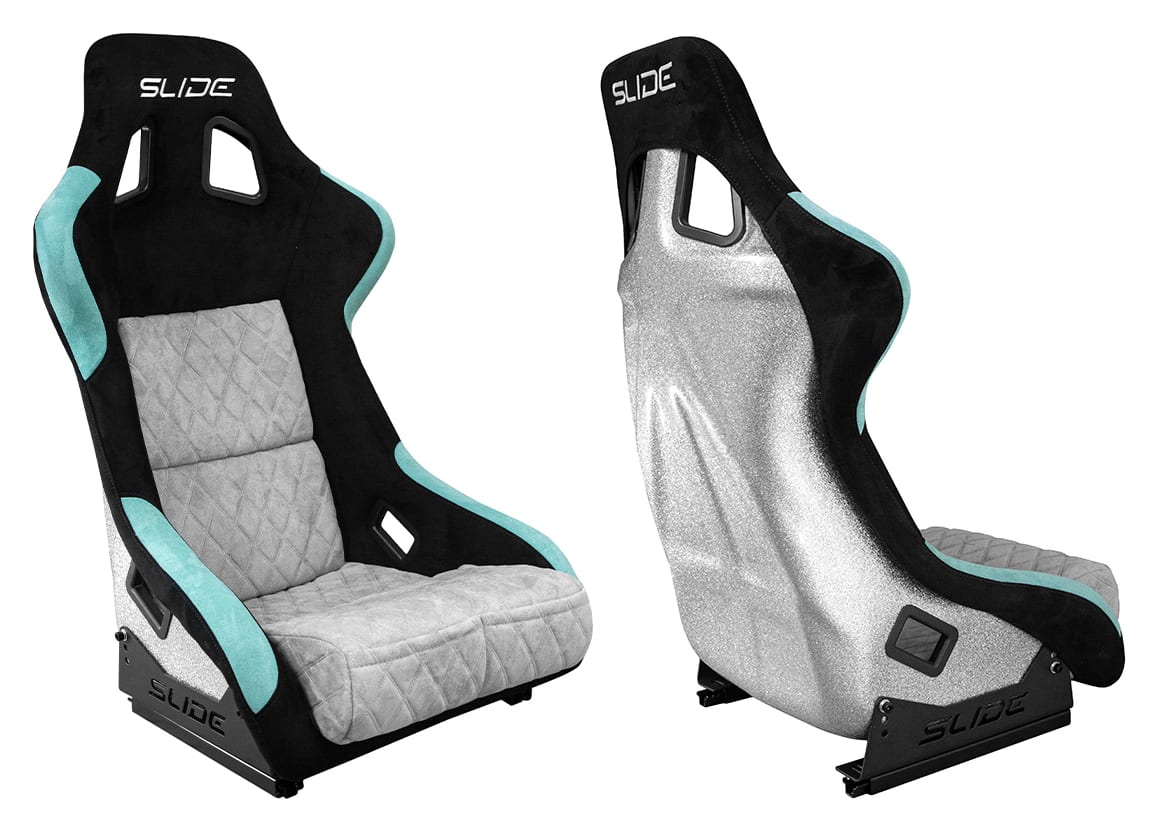 Fotel sportowy SLIDE KS2 Premium Black & Mint & Quilted Grey Welur Silver Glitter