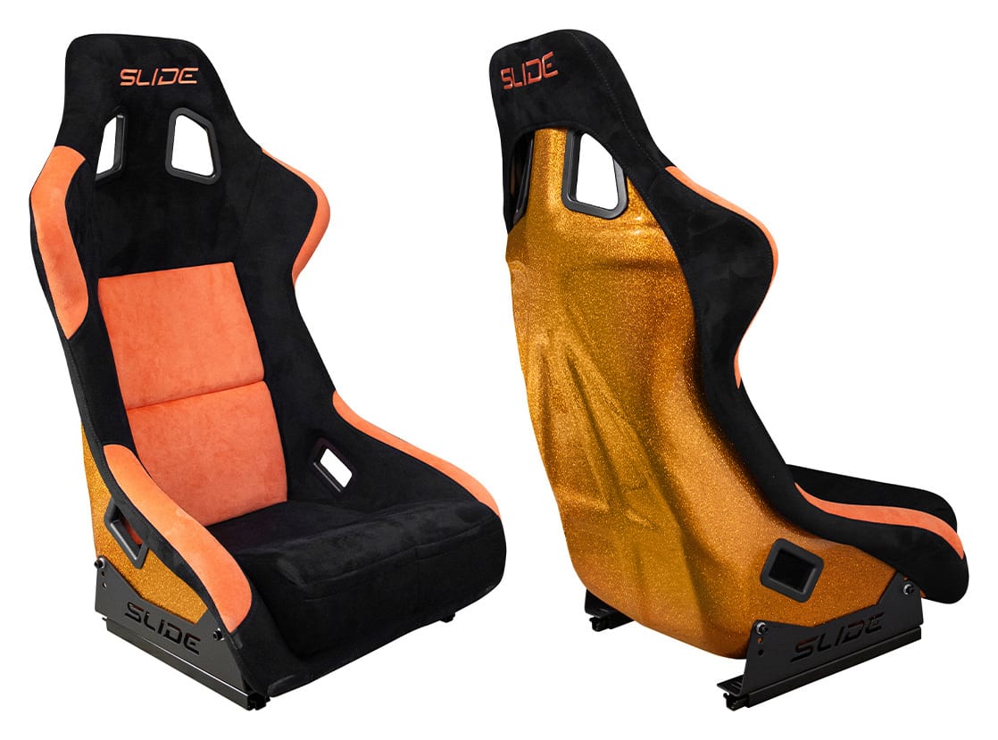 Fotel sportowy SLIDE KS2 Premium Black & Orange Welur Gold Glitter
