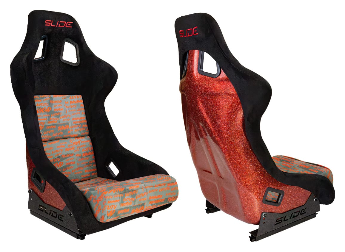 Fotel sportowy SLIDE KS2 Premium Black Personal Words Welur & Red Glitter