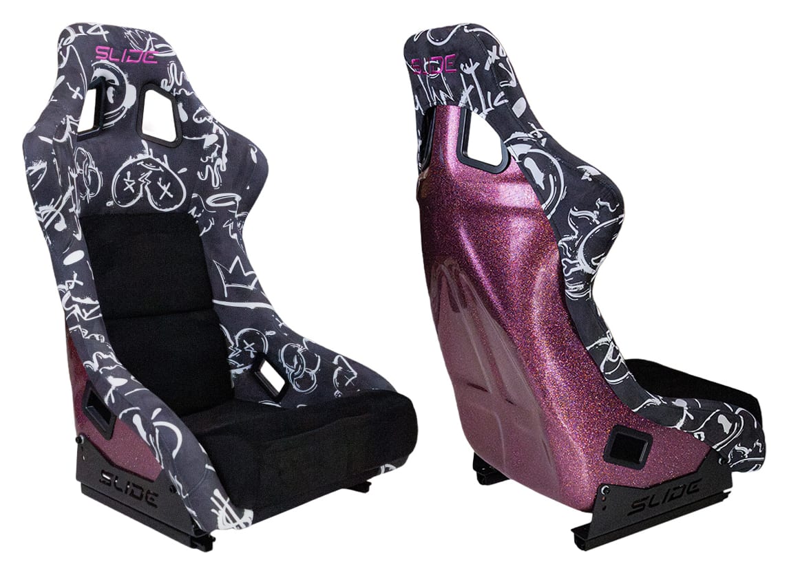 Fotel sportowy SLIDE KS2 Premium Black & Spray Graffity Welur Pink Glitter