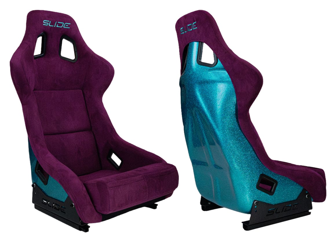Fotel sportowy SLIDE KS2 Premium Dark Purple Welur & Sea-Blue Glitter