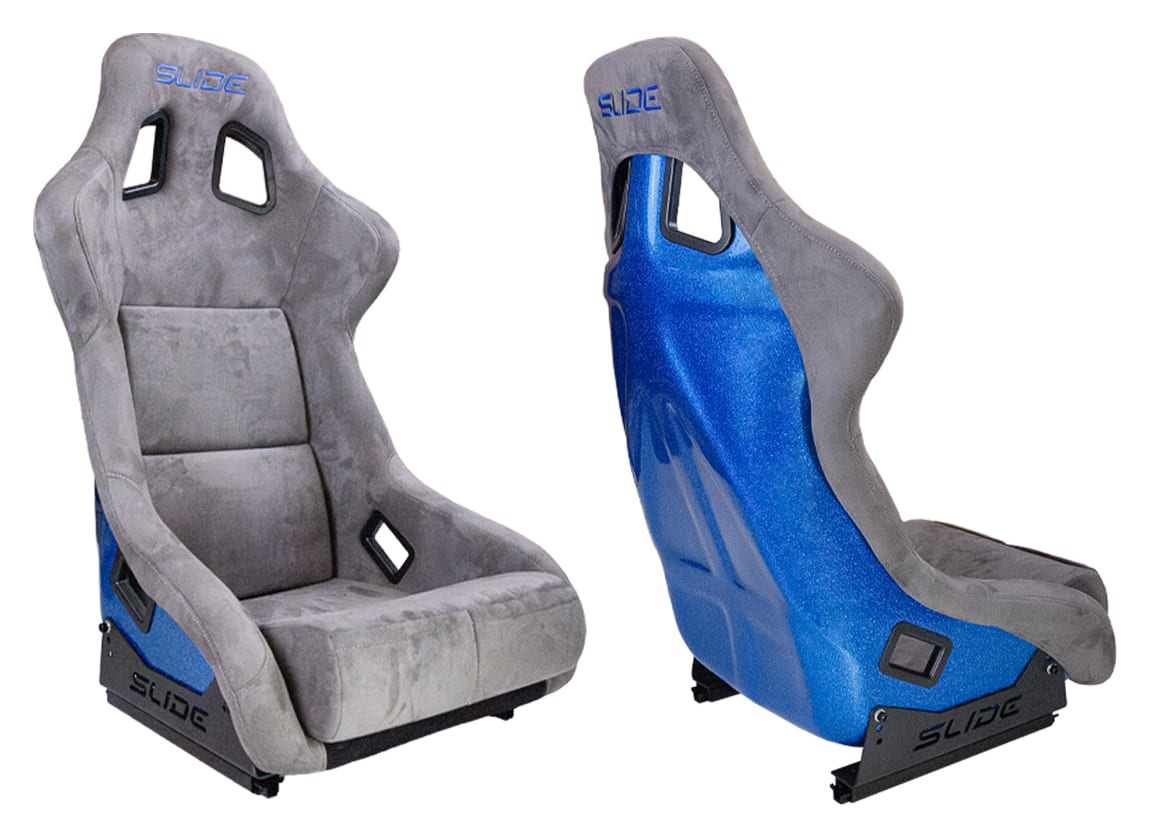 Fotel sportowy SLIDE KS2 Premium Grey Welur & Blue Glitter