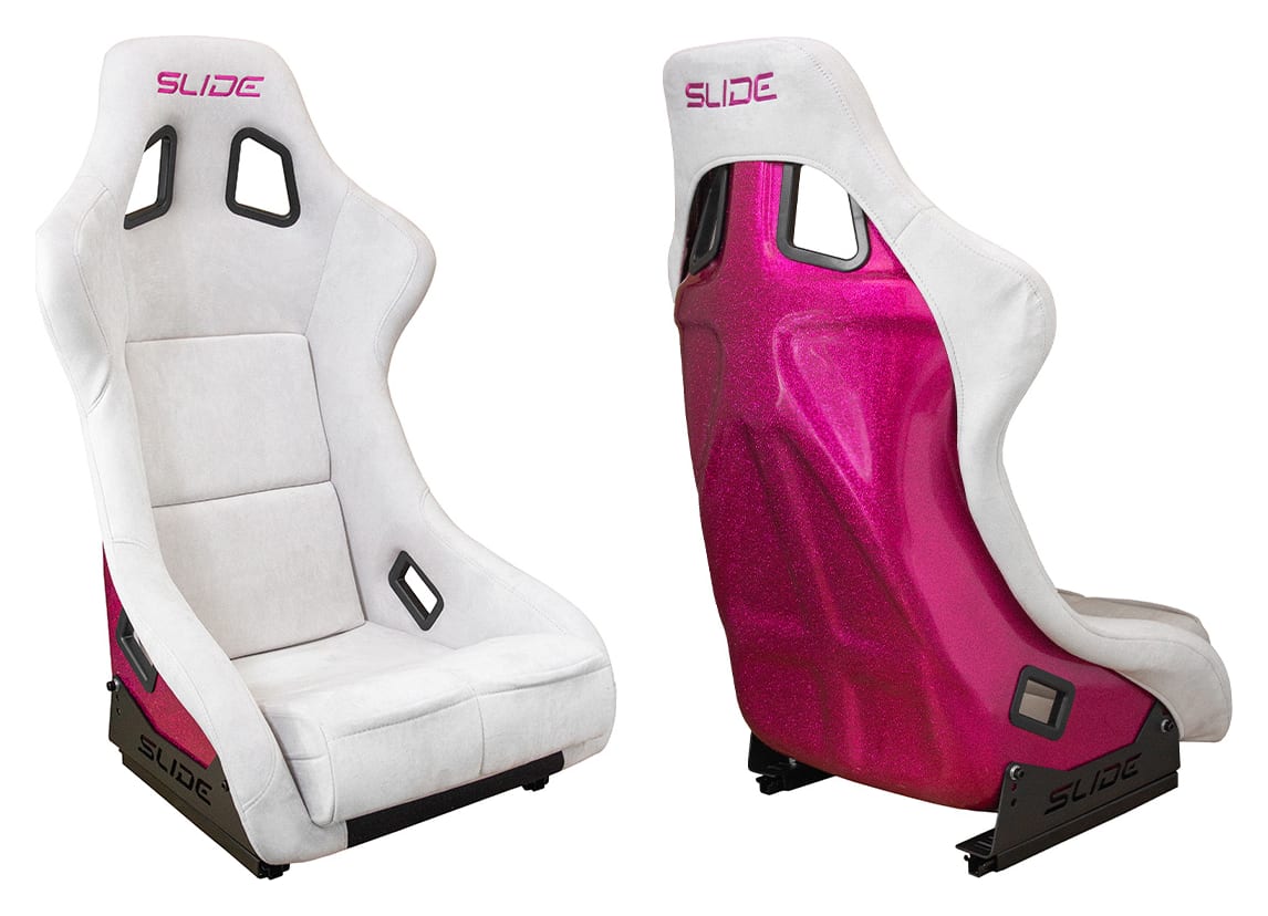 Fotel sportowy SLIDE KS2 Premium Light Grey Welur Bright Pink Glitter