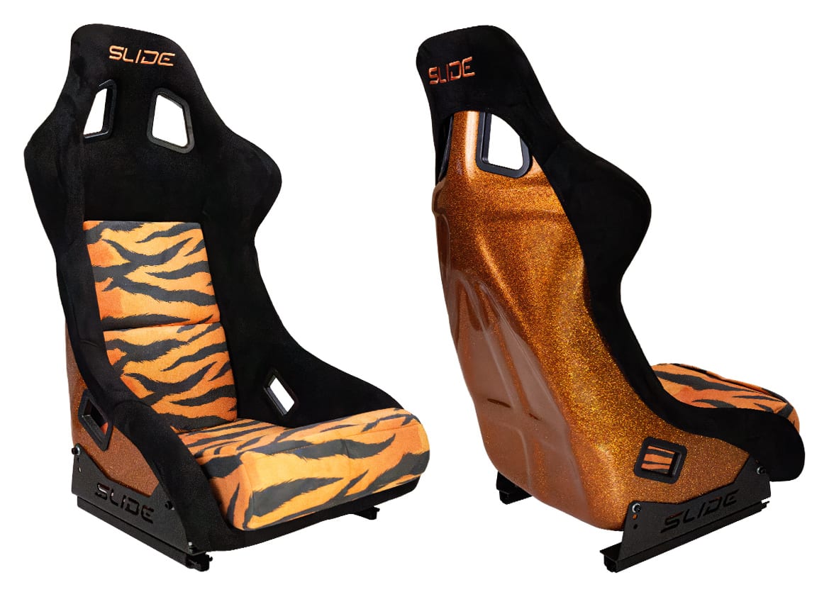 Fotel sportowy SLIDE KS2 Premium Orange Black & Grafic Tiger Welur Orange Glitter