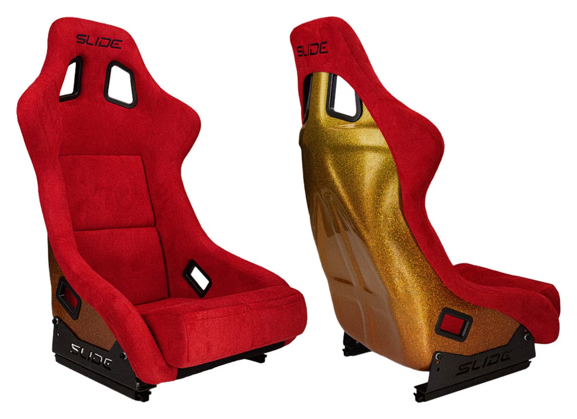 Fotel sportowy SLIDE KS2 Premium Red Welur & Gradient Glitter