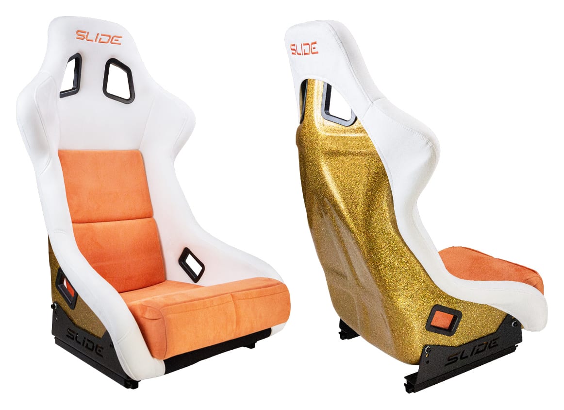 Fotel sportowy SLIDE KS2 Premium White Orange Welur & Orange Glitter