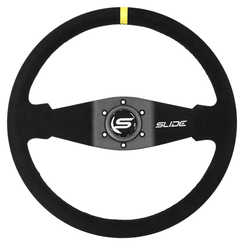 Kierownica SLIDE 350mm offset:90mm Zamsz Yellow Strip